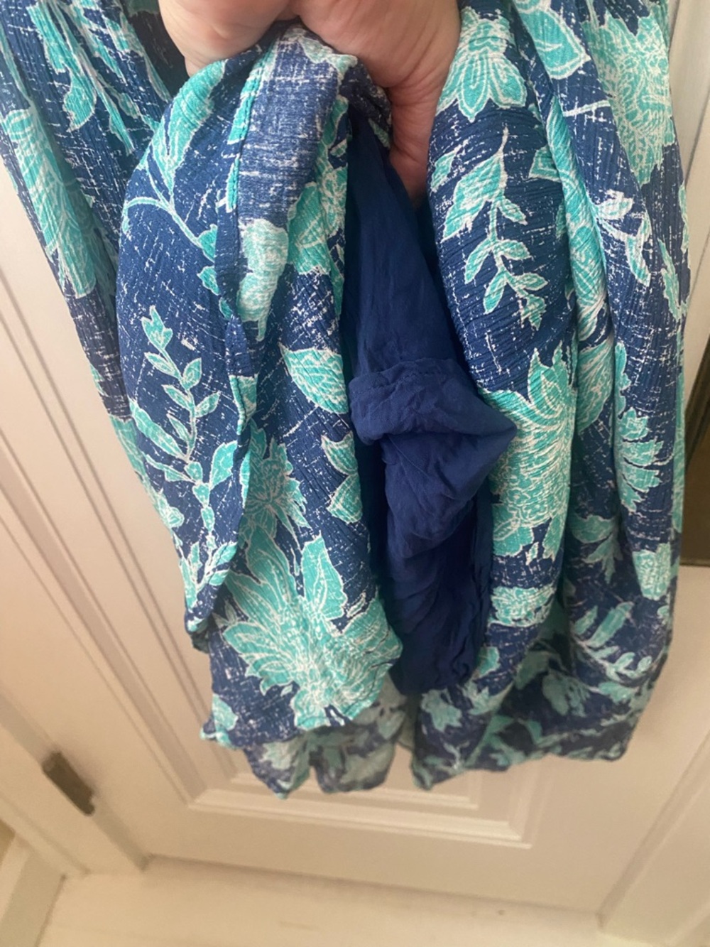 J Jill bold floral maxi dress blue & turquoise stretch and ruffles L - Picture 5 of 8